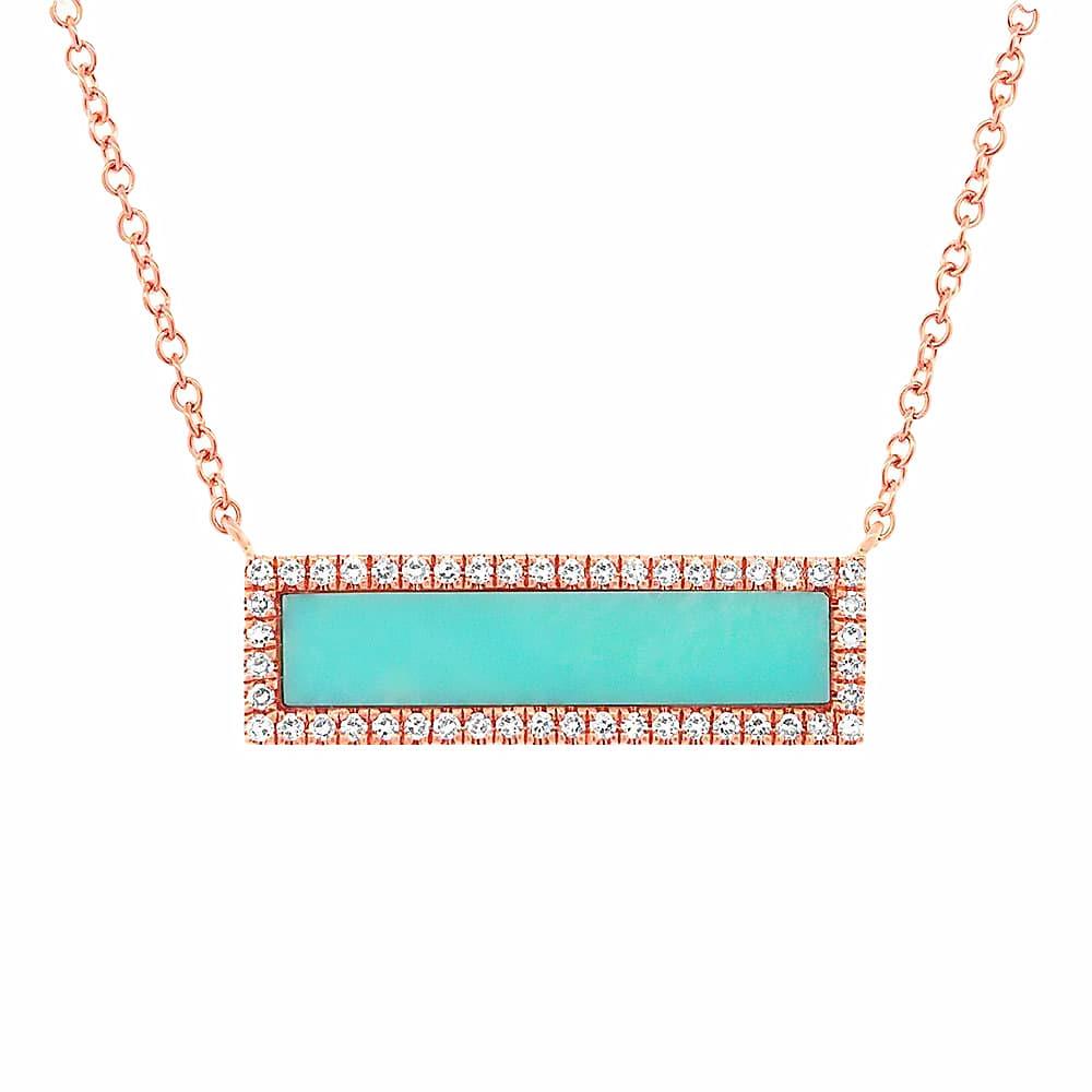 London Collection 14k Diamond Frame Turquoise Bar Necklace