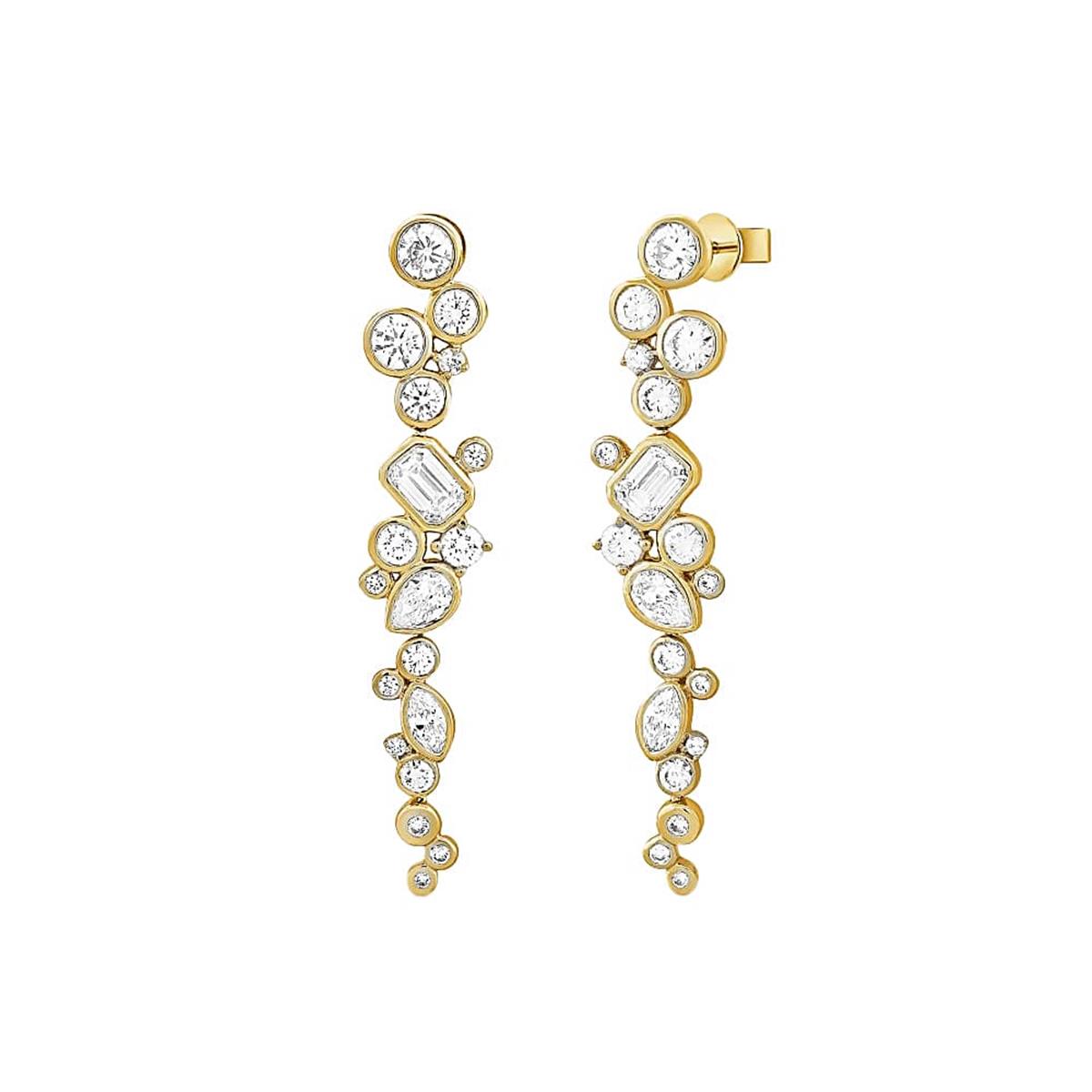 London Collection 14k Yellow Gold Bezel Set Mixed Shape Diamond Drop Earrings