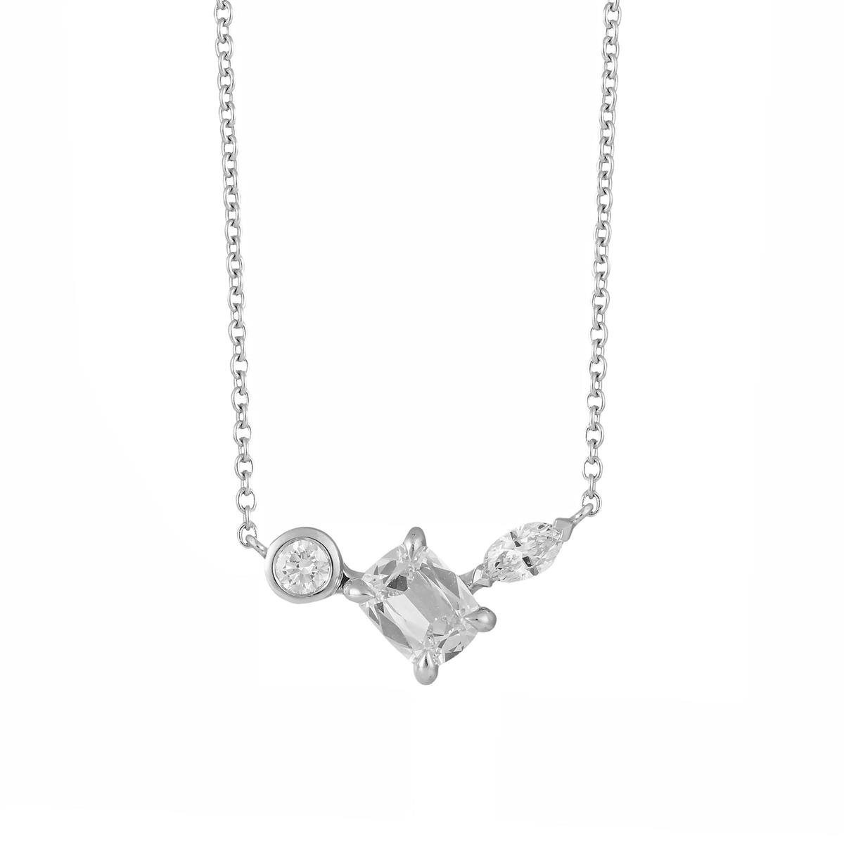 Henri Daussi 18k White Gold Mixed Shape Diamond Pendant Necklace