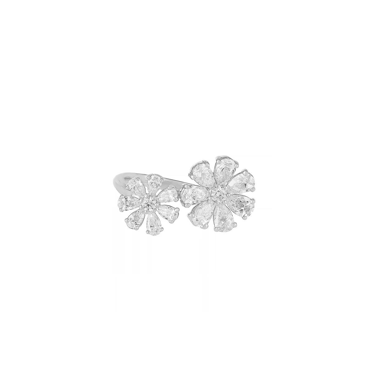 London Collection 14k White Gold Double Diamond Flower Ring