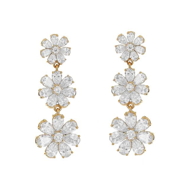 London Collection 14k Yellow Gold Pear Shaped Diamond Graduated Flower Drop Earrings