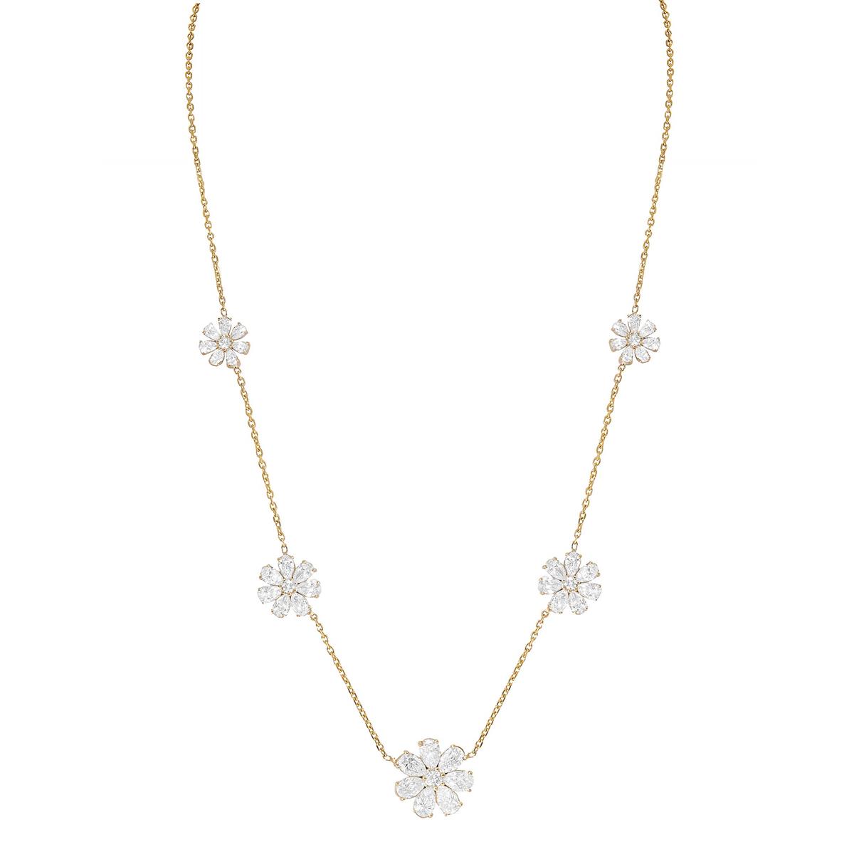 London Collection 14k Yellow Gold Diamond Graduated Flower Station Necklace