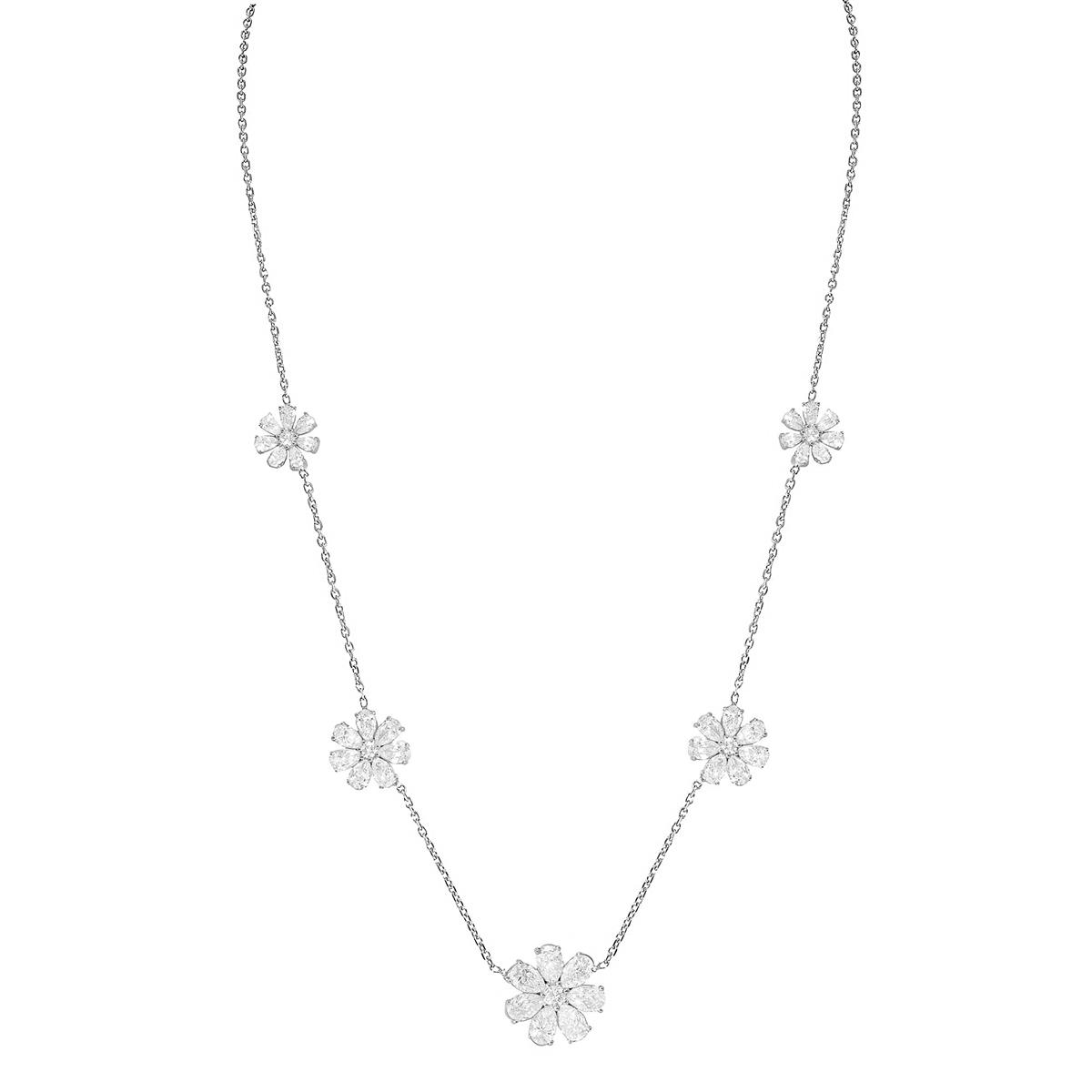 London Collection 14k White Gold Graduated Diamond Flower Station Necklace