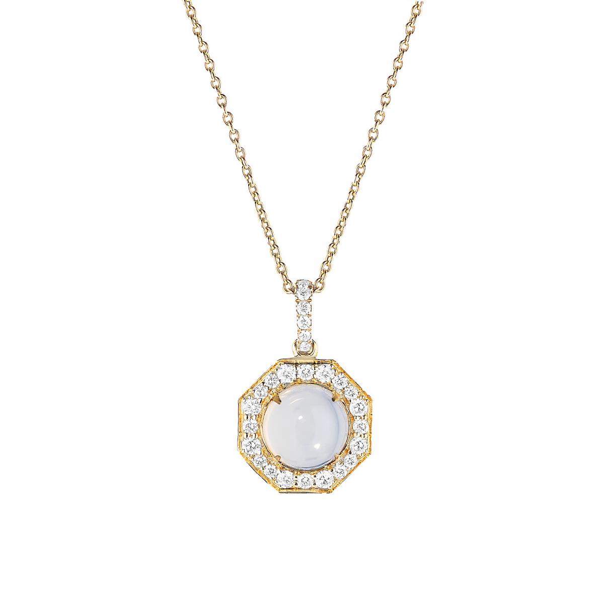 Goshwara Rock N Roll 18k Yellow Gold Moon Quartz & Diamond Cabochon Pendant Necklace