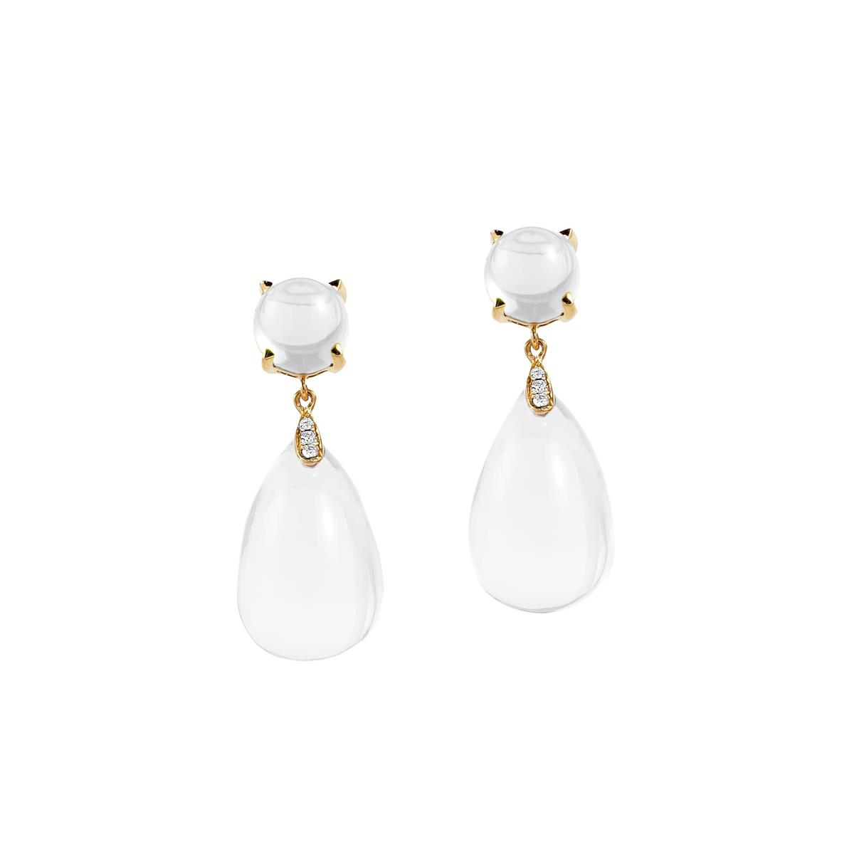 Goshwara Naughty 18k Yellow Gold Moon Quartz & Diamond Cabochon Drop Earrings