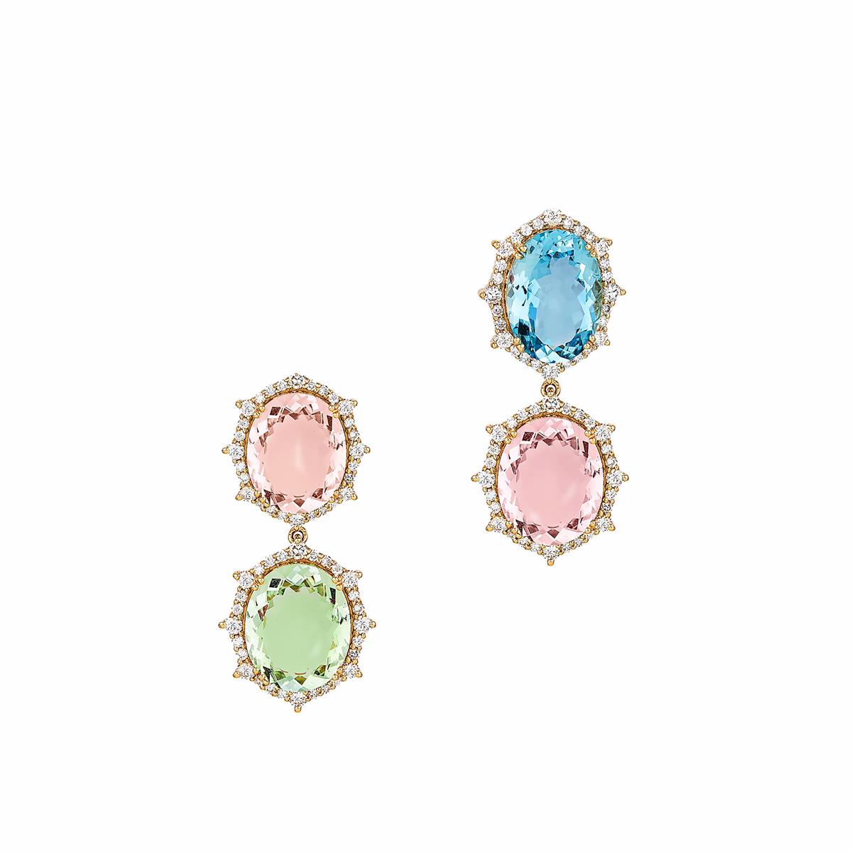 Goshwara G-One 18k Yellow Gold Beryl & Aquamarine Diamond Single Line Drop Earrings