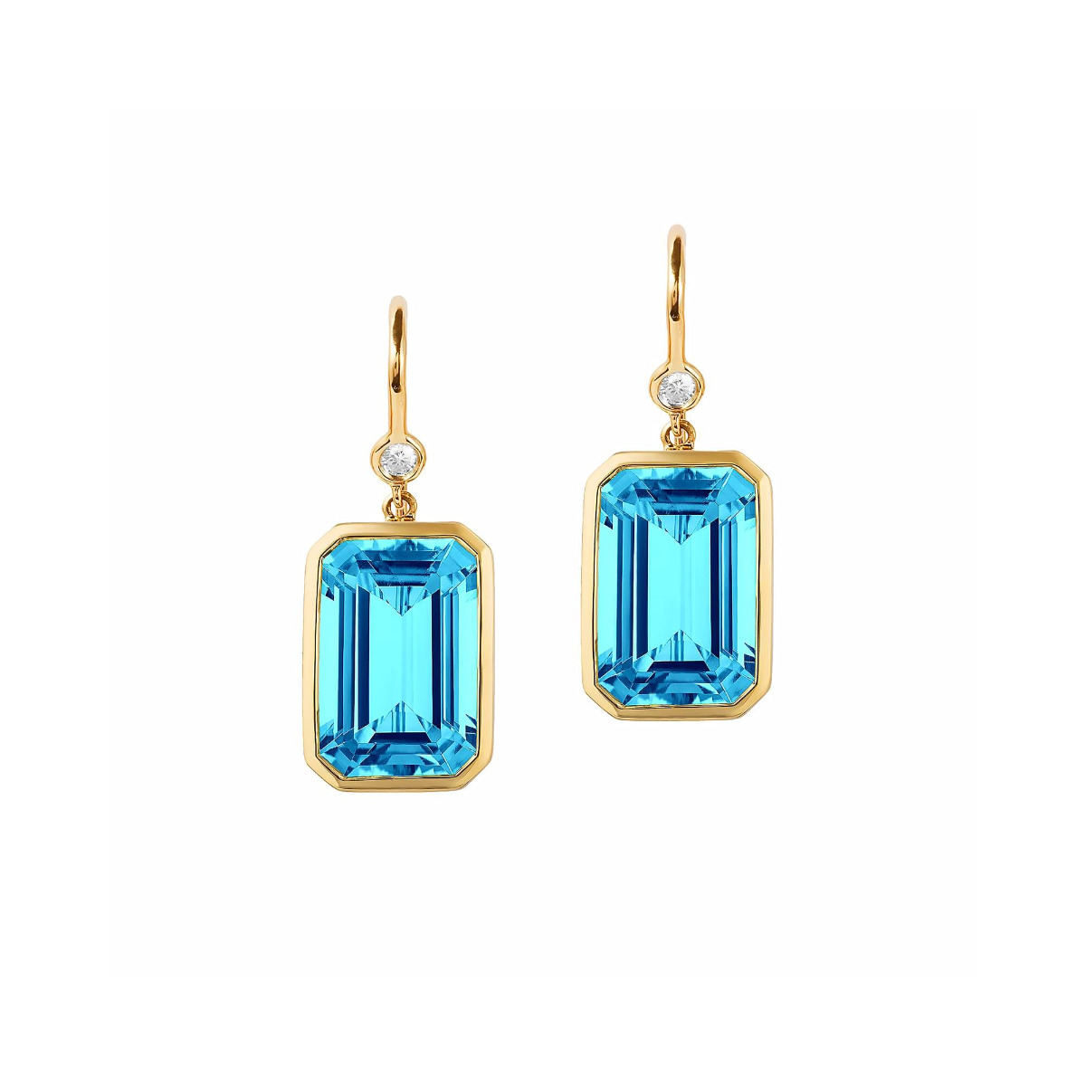 Goshwara Gossip 18k Yellow Gold Blue Topaz Bezel Set Drop Earrings