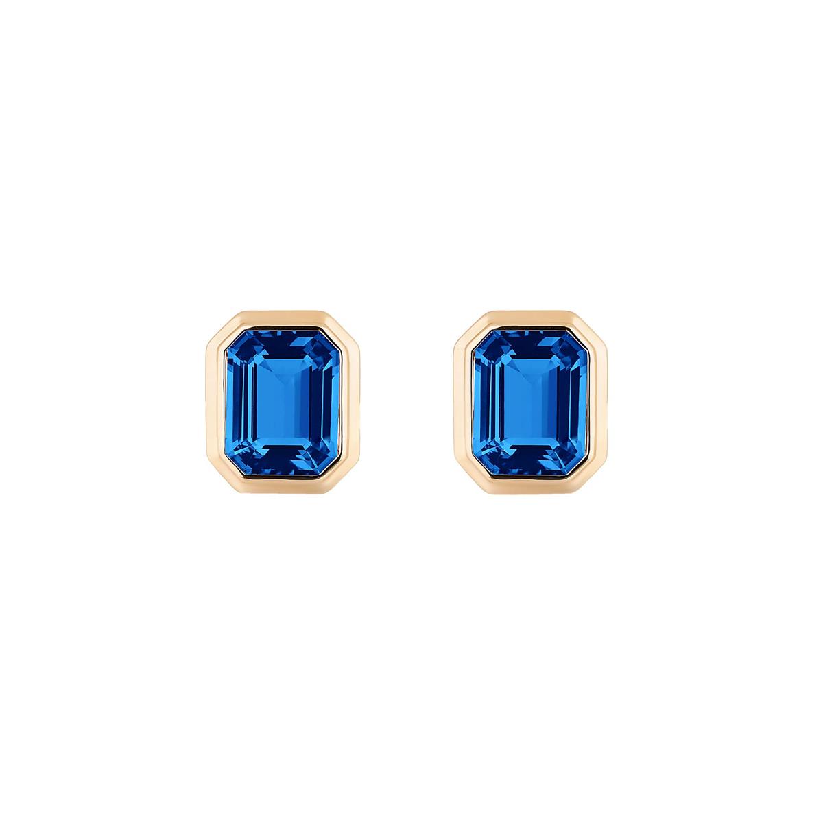 Goshwara Manhattan 18k Yellow Gold London Blue Topaz Bezel Stud Earrings