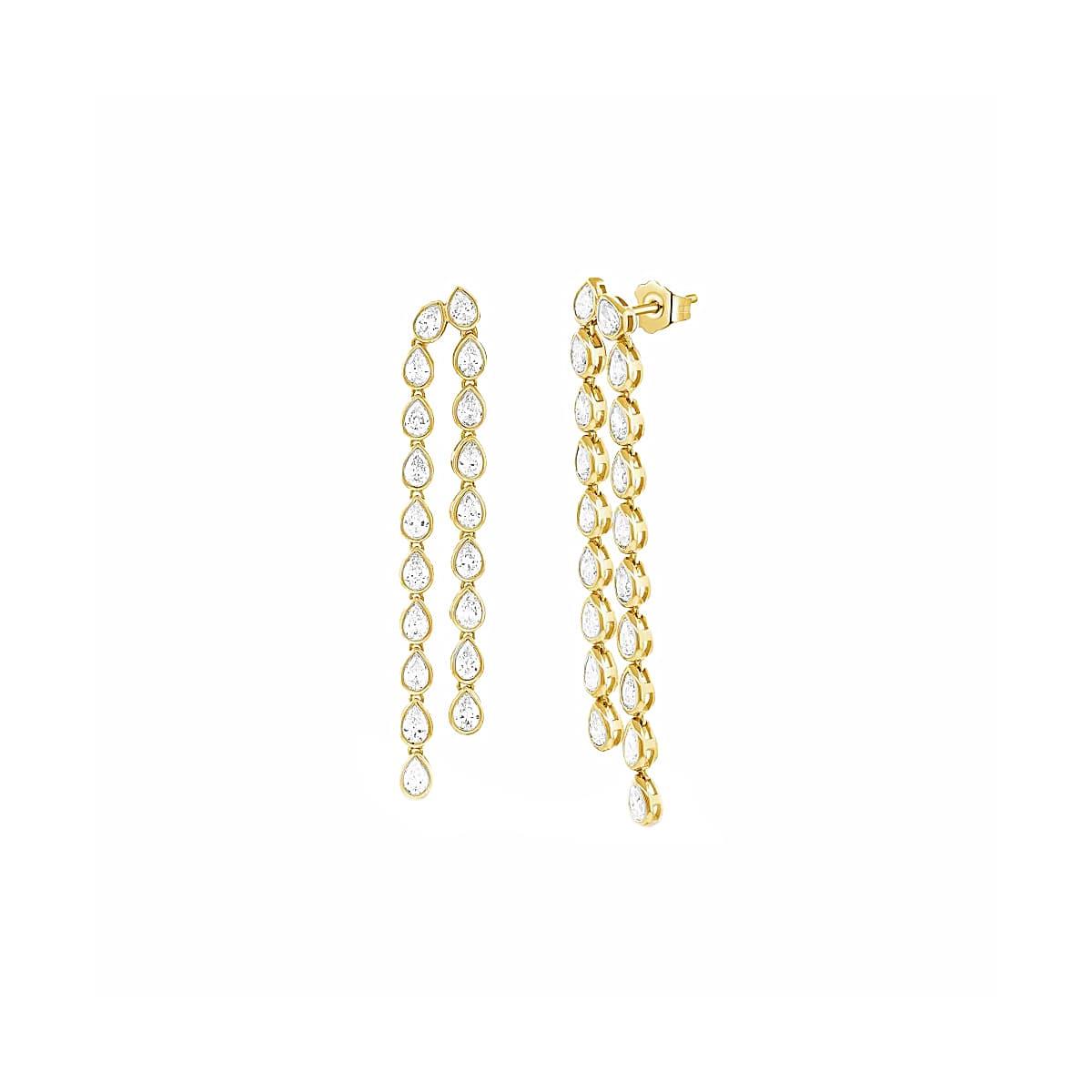 London Collection 14k Yellow Gold Bezel Set Pear Shaped Diamond Drop Earrings 