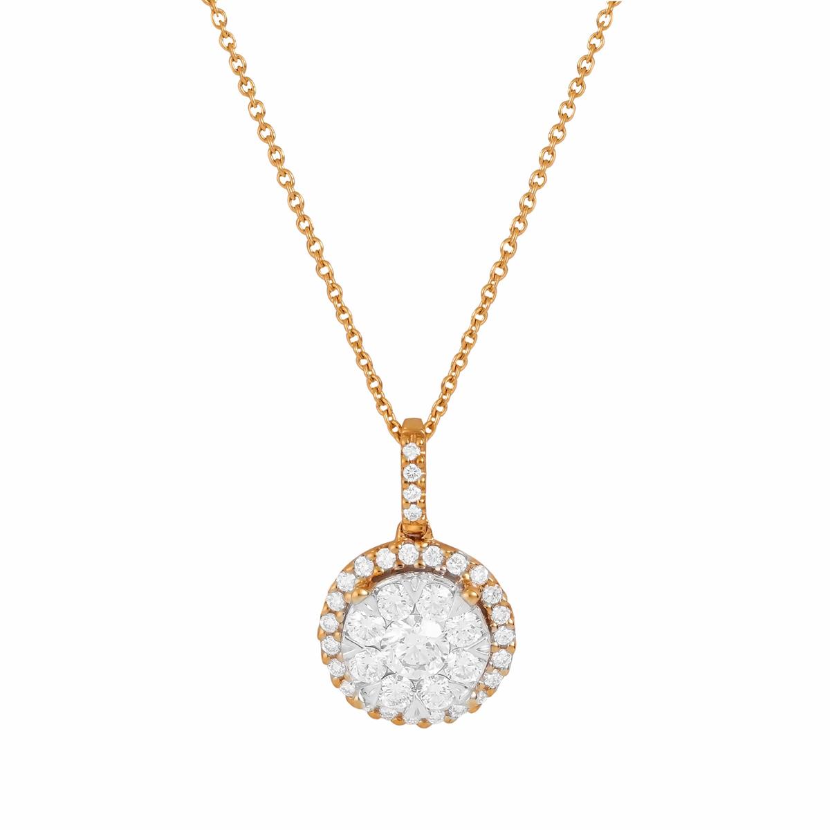 London Collection 14k Yellow Gold Halo Diamond Pendant Necklace