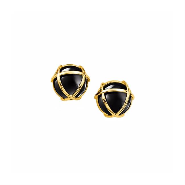 Verdura 18k Yellow Gold Black Jade Dome Caged Earrings