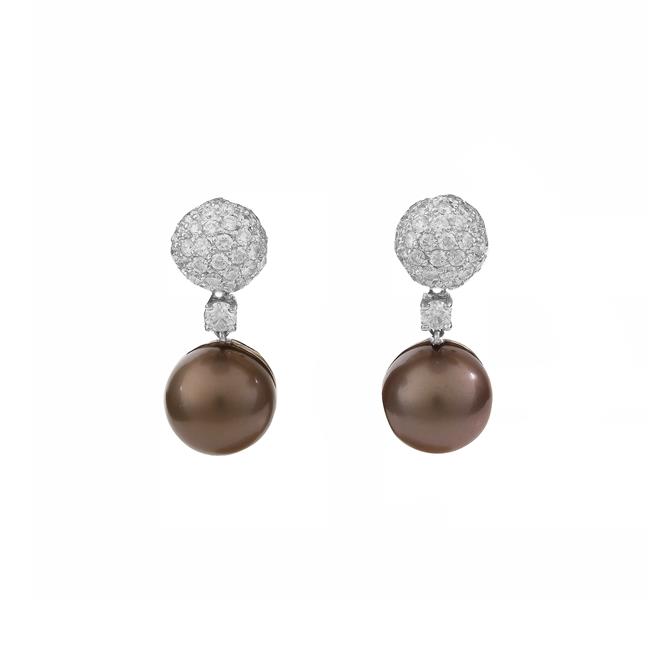 Verdura Contessa 18k White Gold Tahitian Pearl Diamond Earrings