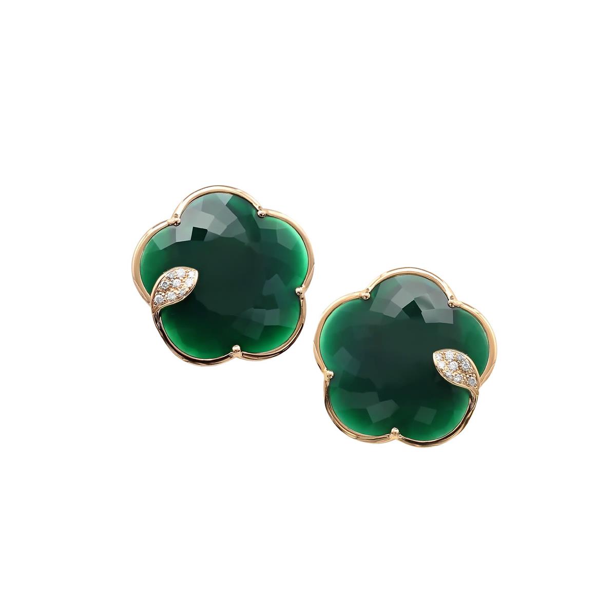 Pasquale Bruni Ton Joli 18k Rose Gold Diamond & Green Agate Flower Stud Earrings