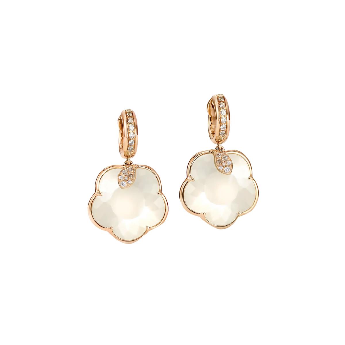 Pasquale Bruni Ton Joli 18k Rose Gold Diamond Pearl of the Moon Flower Drop Earrings