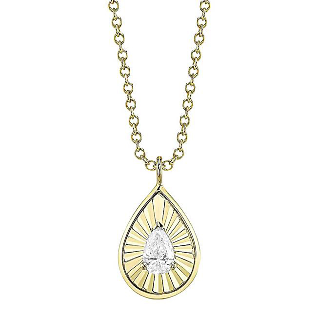 London Collection 14k Yellow Gold Diamond Ribbed Pear Shape Pendant