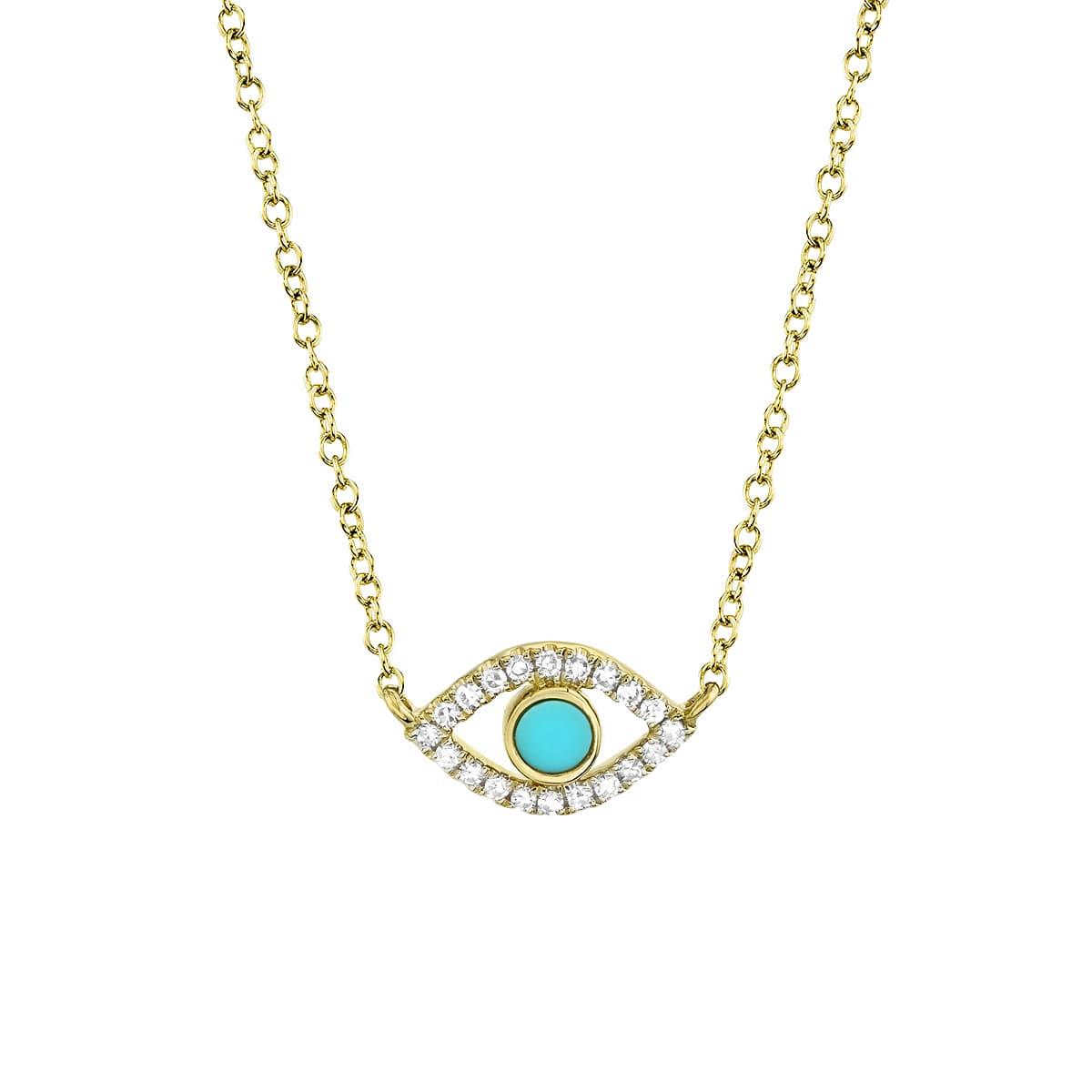 London Collection 14k Turquoise and Diamond Evil Eye Necklace