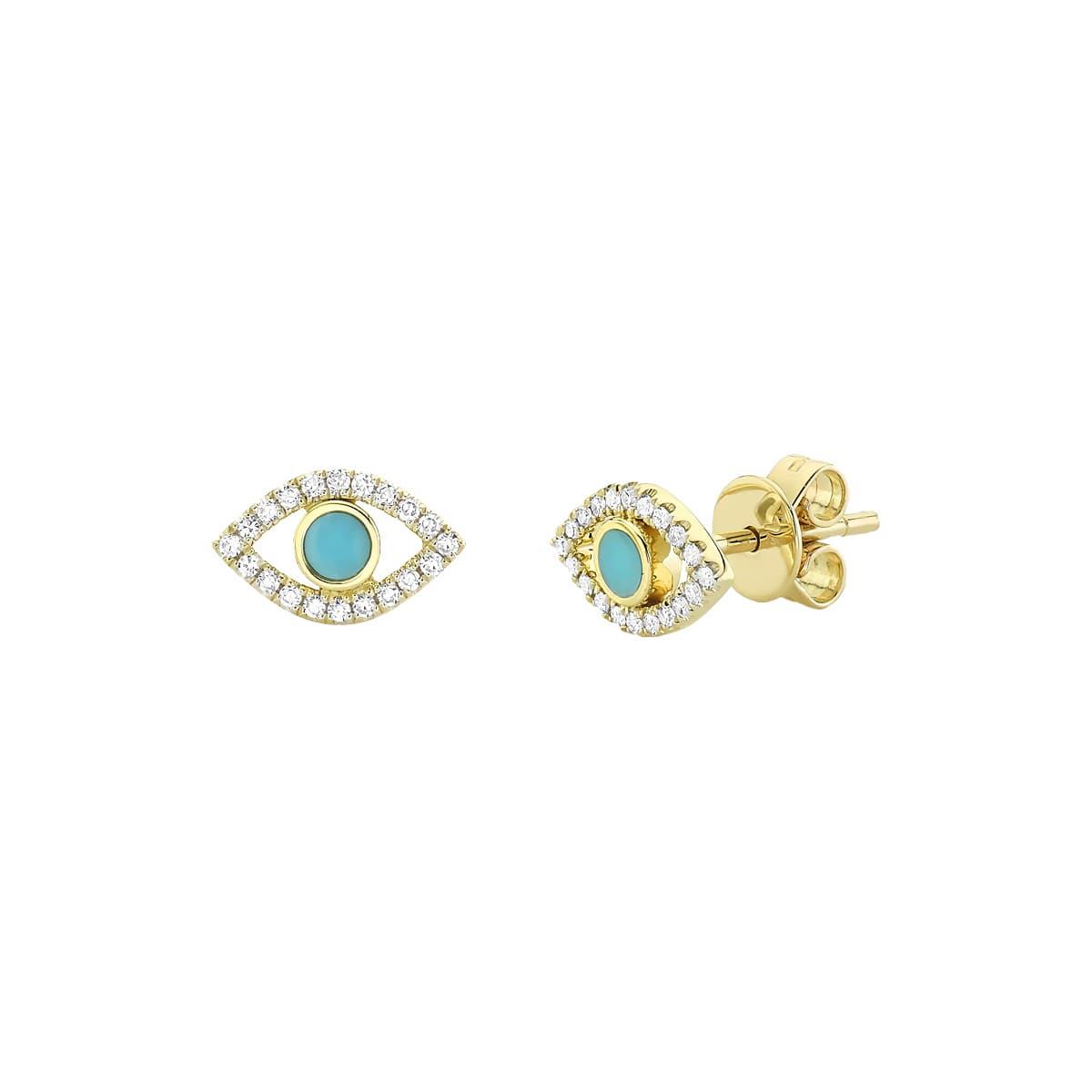 London Collection 14k Turquoise and Diamond Evil Eye Earrings
