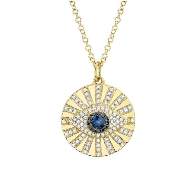 London Collection 14k Yellow Gold Diamond Evil Eye Disc Pendant Necklace