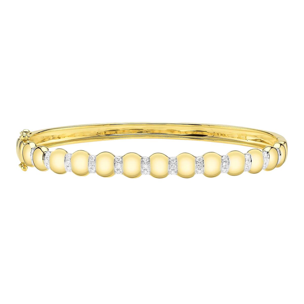 London Collection 14k Yellow Gold Diamond Alternating Ball Bangle Bracelet