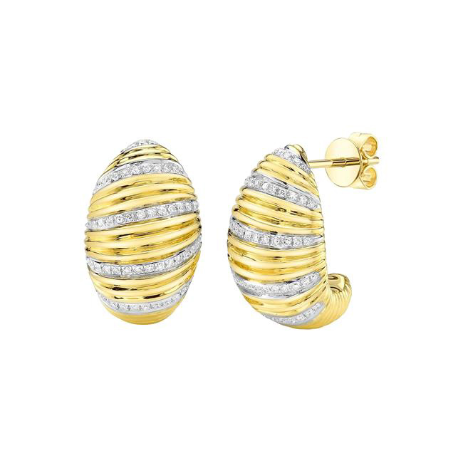 London Collection 14k Two Tone Diamond Ribbed Earrings