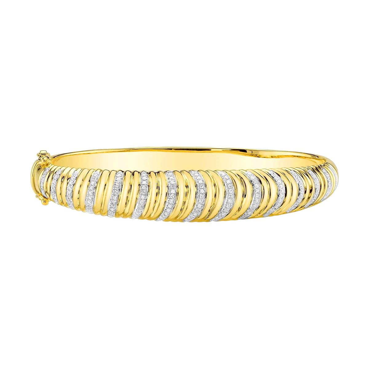 London Collection 14k Yellow Gold  Ribbed Diamond Bangle Bracelet