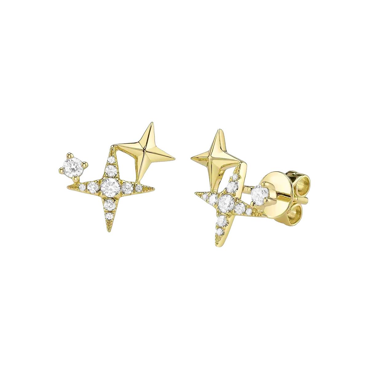 London Collection 14k Yellow Gold Star Diamond Stud Earrings