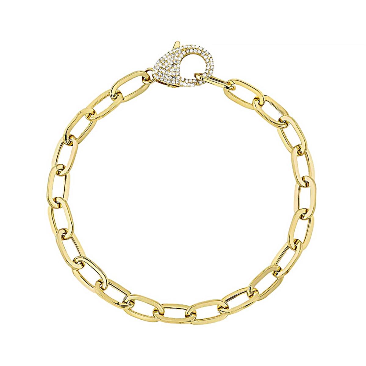 London Collection 14k Yellow Gold Pave Diamond Claw Clasp Paperclip Link Bracelet 
