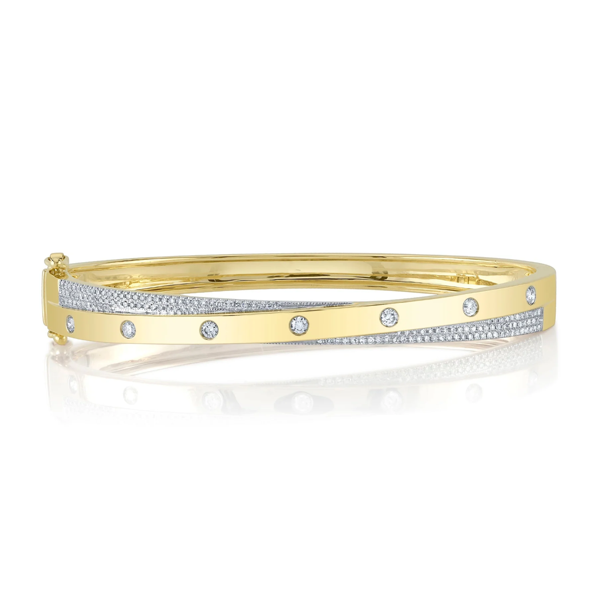 London Collection 14k Yellow Gold Pave Diamond Station Bangle