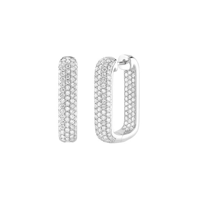 London Collection 14k White Gold Pave Diamond Rectangle Hoop Earrings