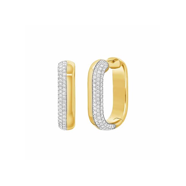 London Collection 14k Yellow Diamond Pave Diamond Square Hoop Earrings