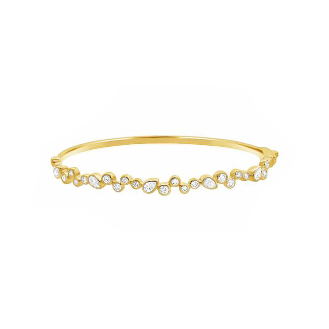 London Collection 14k Yellow Gold Pear and Round Diamond Bangle Bracelet