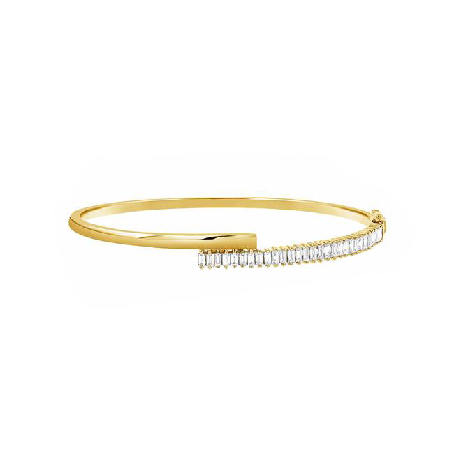 London Collection 14k Yellow Gold Baguette Diamond Bypass Bangle Bracelet