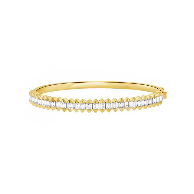 London Collection 14k Yellow Gold Baguette Diamond Spiked Bracelet