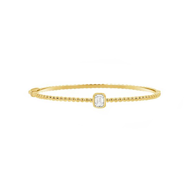 London Collection 14k Yellow Gold Emerald Cut Diamond Bangle Bracelet