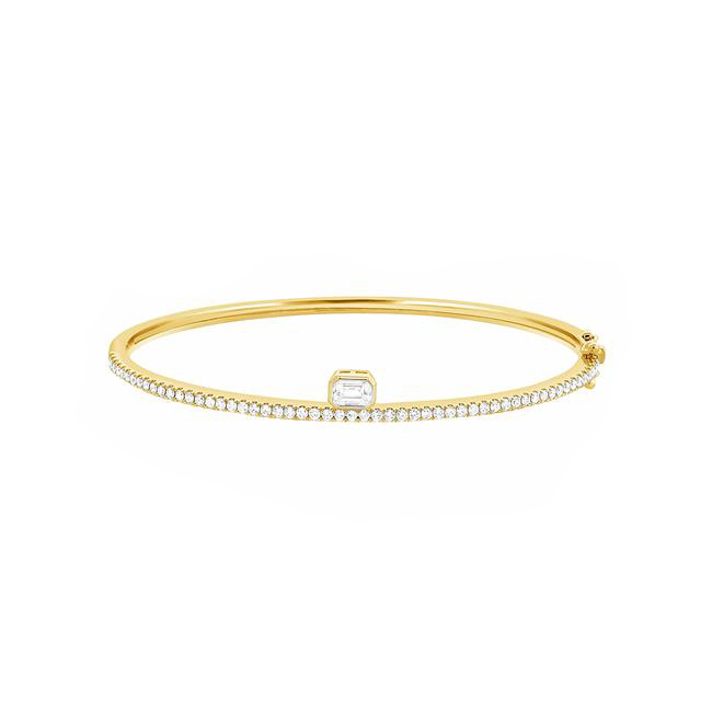 London Collection 14k Yellow Gold Emerald Cut Diamond Bezeled Bangle Bracelet