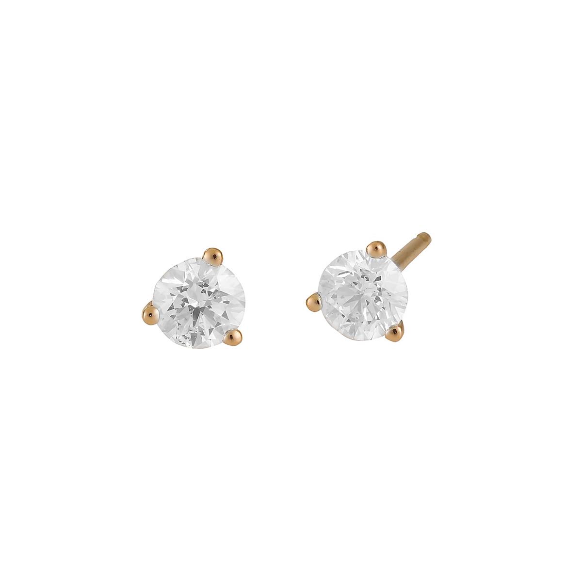 London Collection 14k Yellow Gold Round Prong Set Diamond Stud Earrings