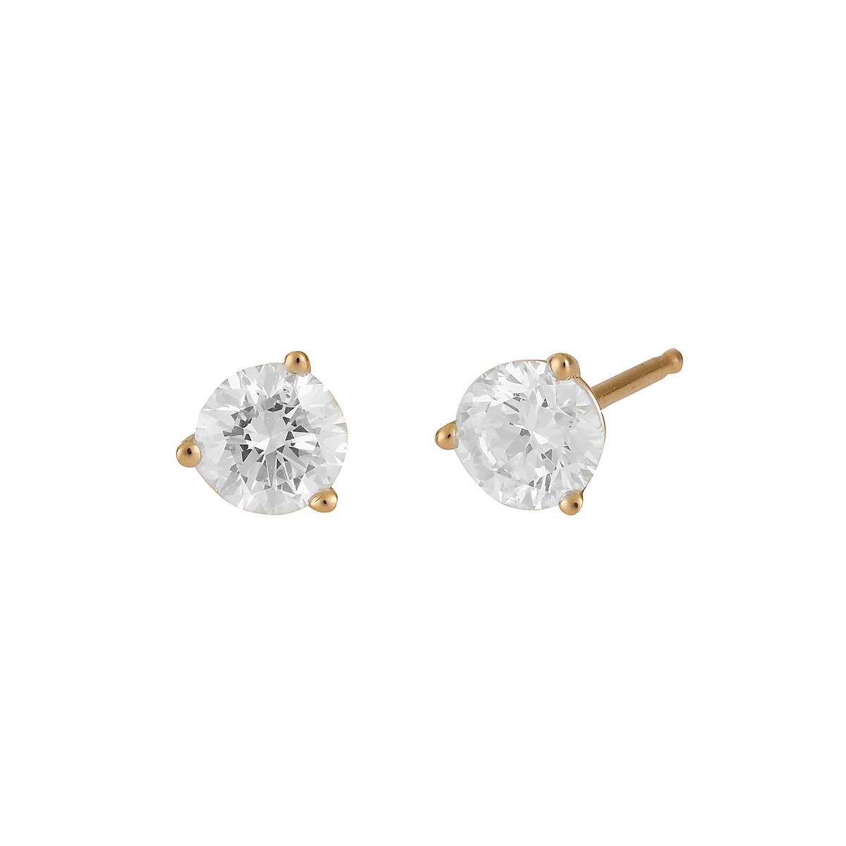 London Collection 14k Yellow Gold Round Prong Set Diamond Stud Earrings