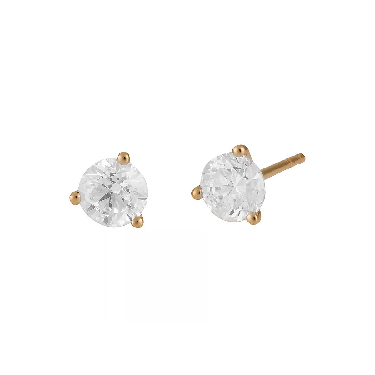 London Collection 14k Yellow Gold Round Prong Set Diamond Stud Earrings