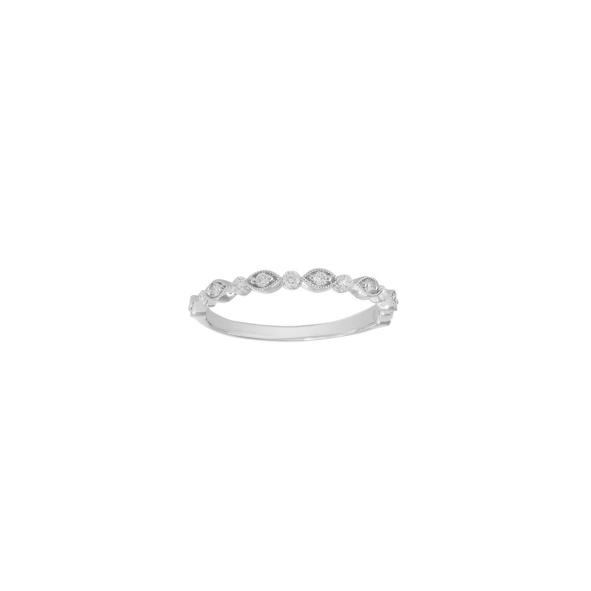 Henri Daussi 14k White Gold Delicate Halfway Diamond Wedding Band 