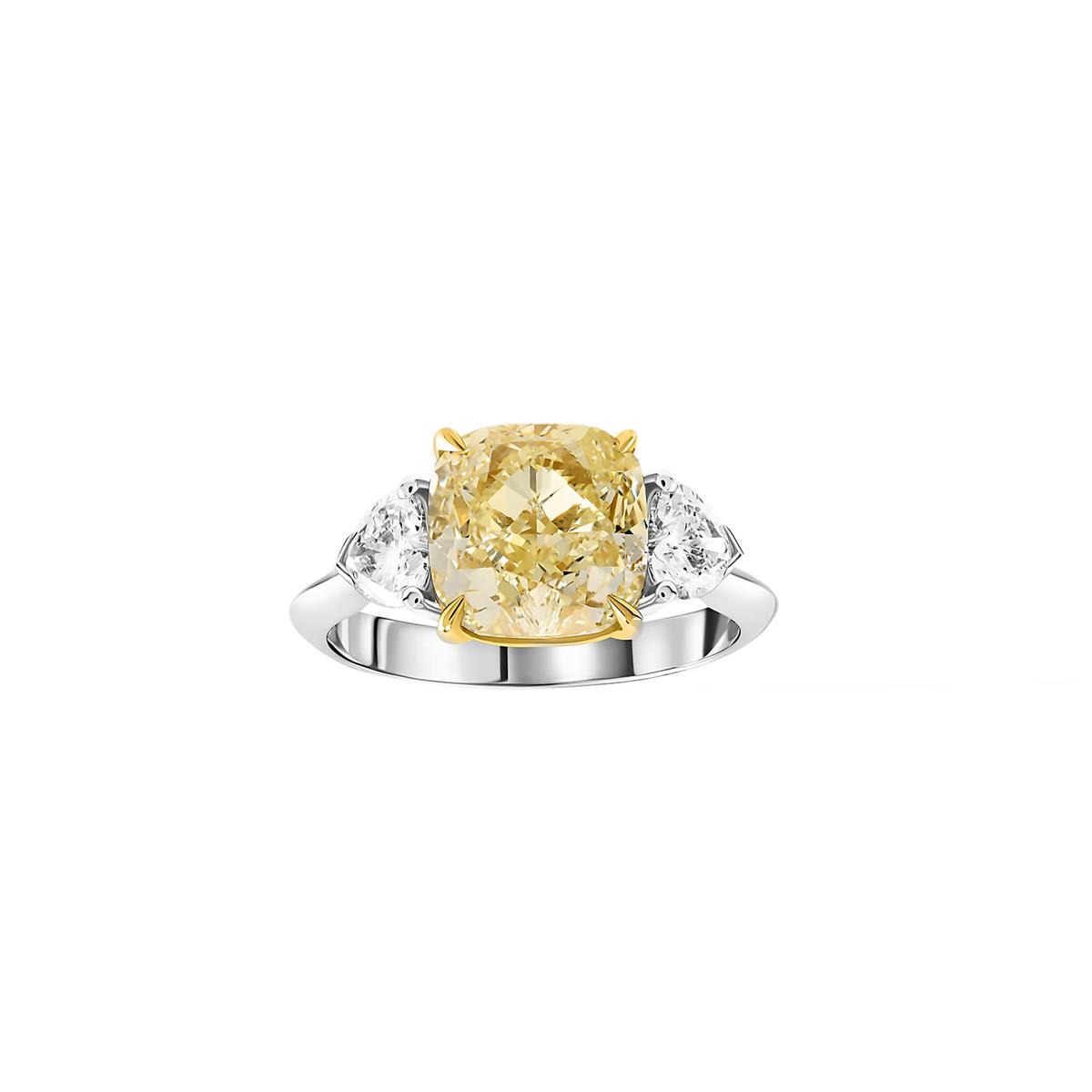 Isa Grutman 18k Two Tone Fancy Yellow Diamond Cushion Ring