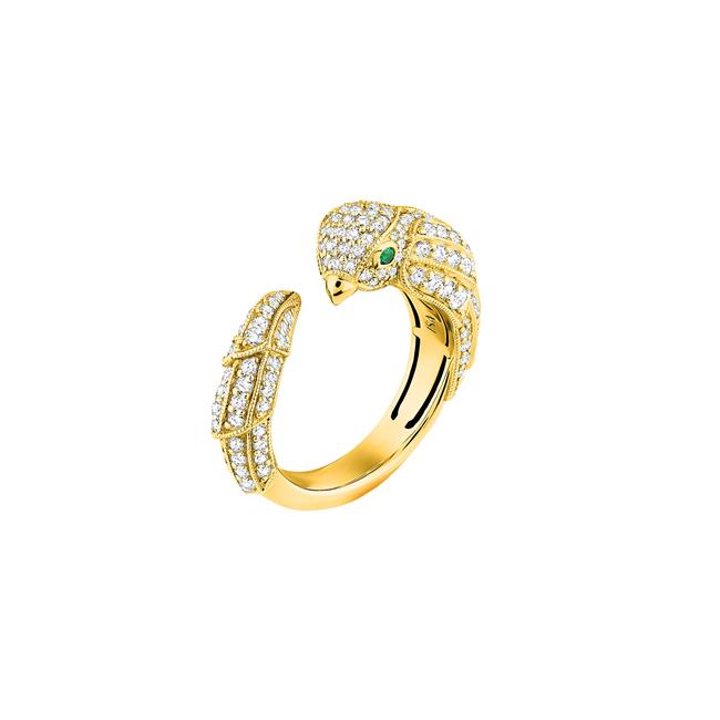 Isa Grutman 18k Yellow Gold Pave Diamond Parrot Ring 