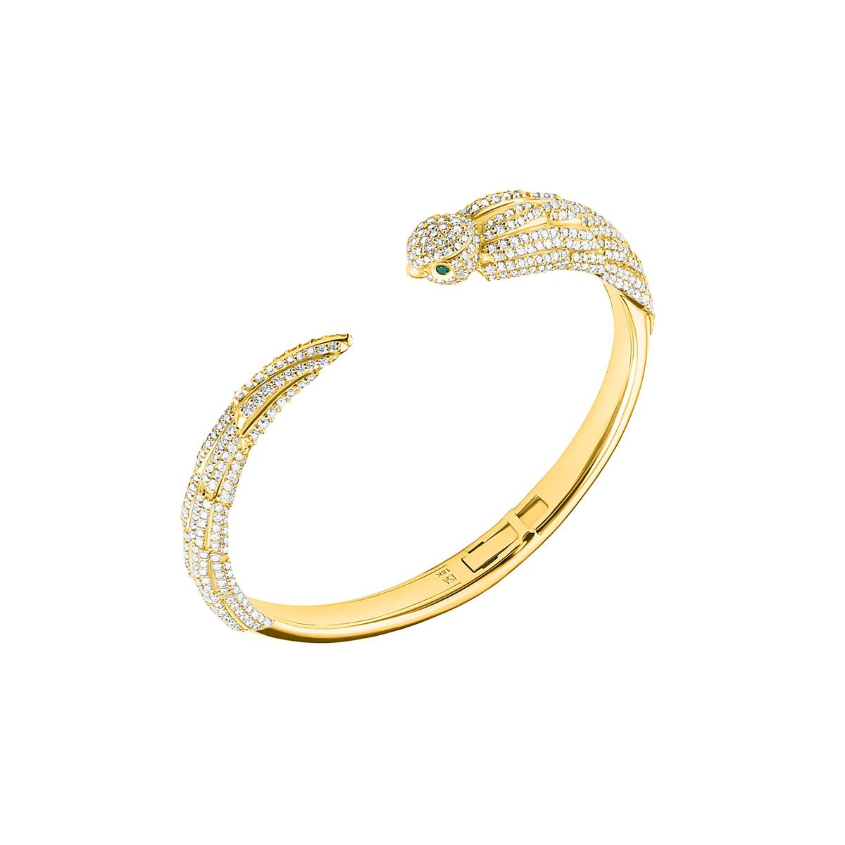 Isa Grutman 18k Yellow Gold Pave Diamond Parrot Bangle Bracelet