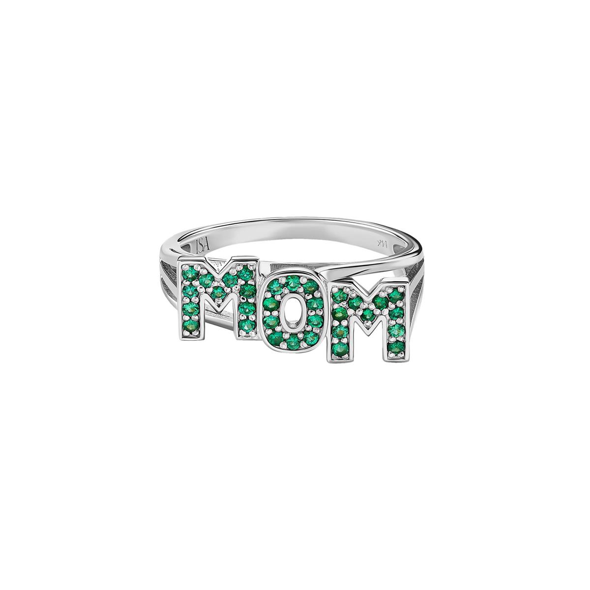 Isa Grutman 14k White Gold Emerald Mom Ring
