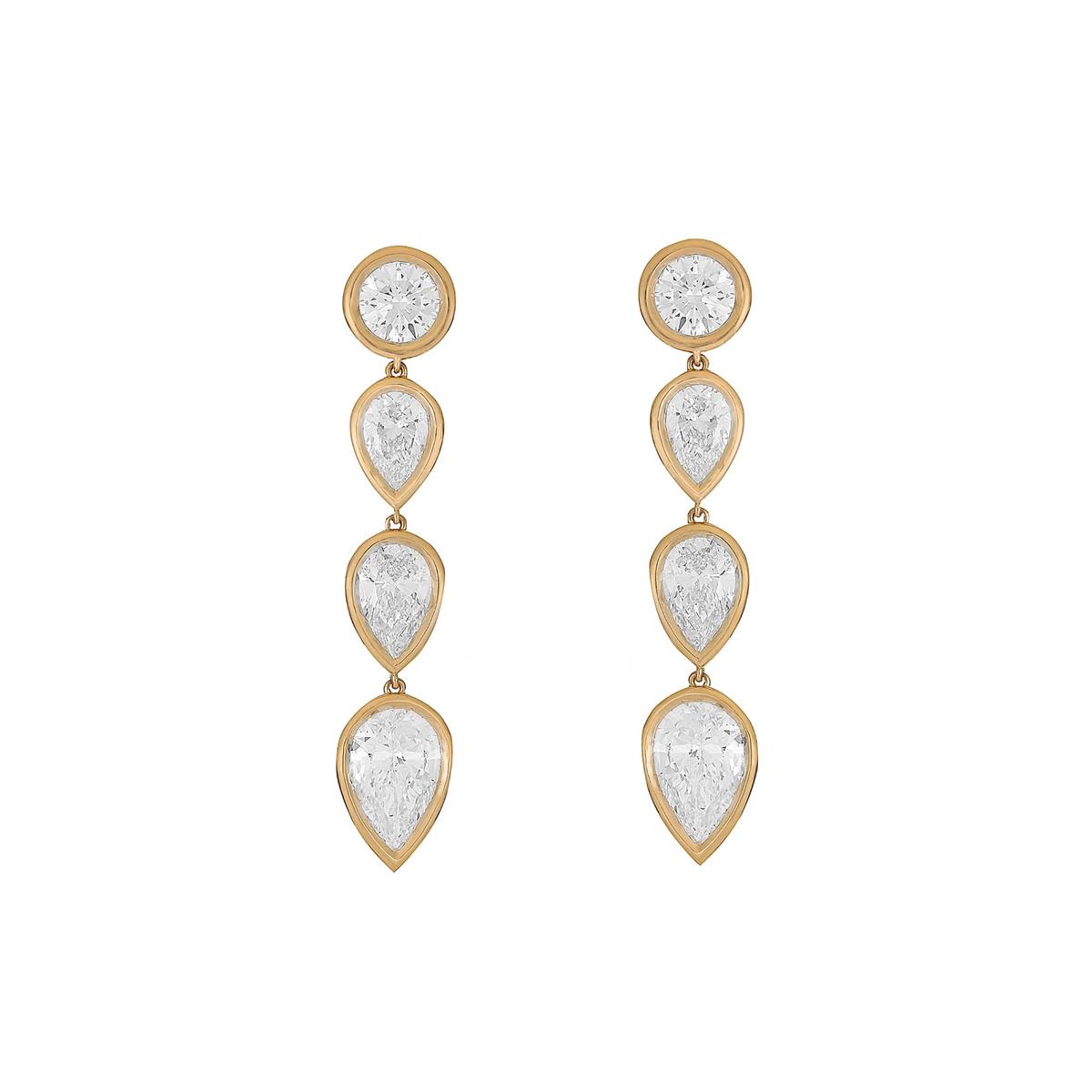 London Collection 18k Yellow Gold Round & Pear Shaped Diamond Drop Earrings