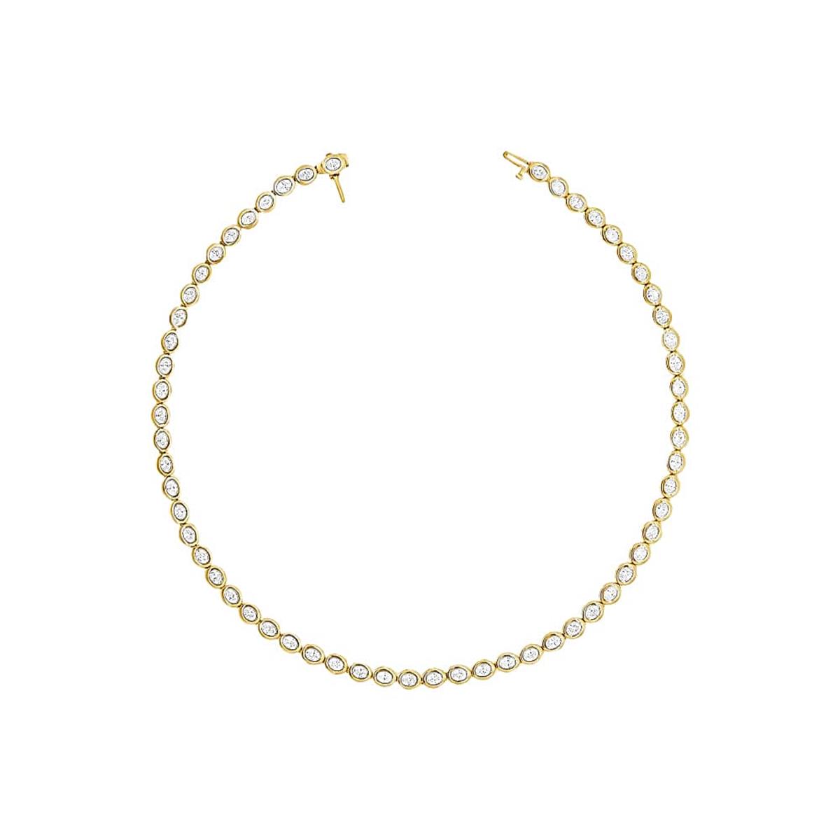 London Collection 14k Yellow Gold East West Bezel Set Oval Diamond Necklace