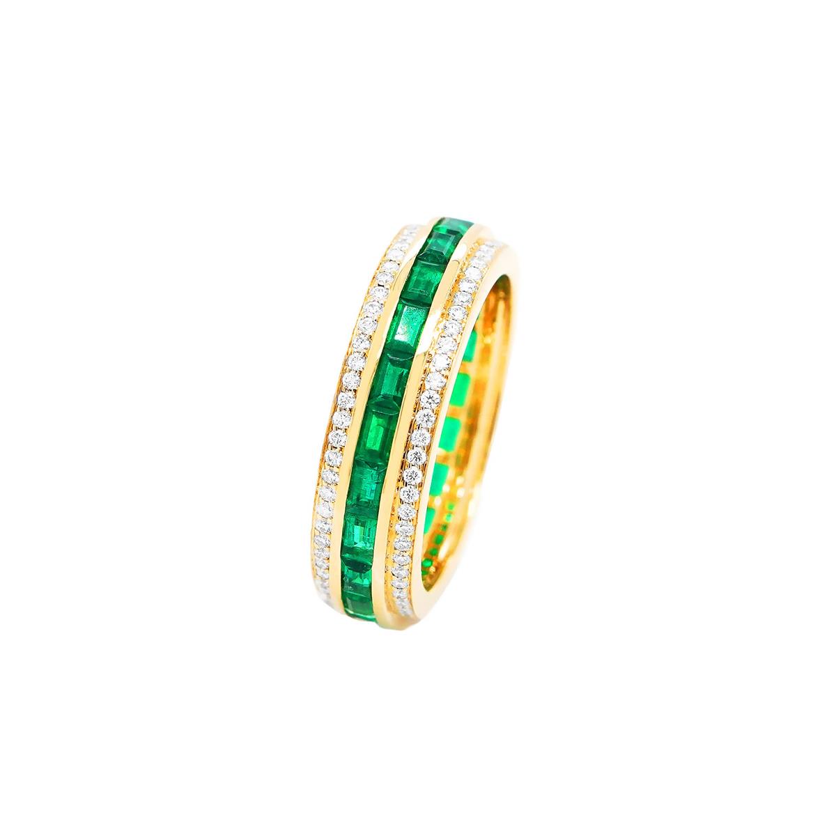 London Collection 18k Yellow Gold Emerald & Diamond Channel Set Eternity Band