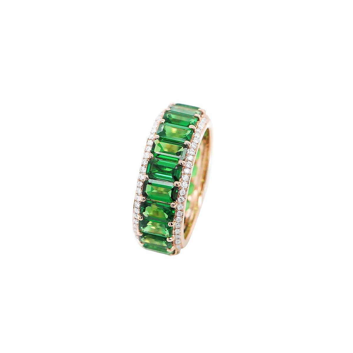 London Collection 18k Yellow Gold Tsavorite & Diamond North-South Pave Boarder Eternity Band