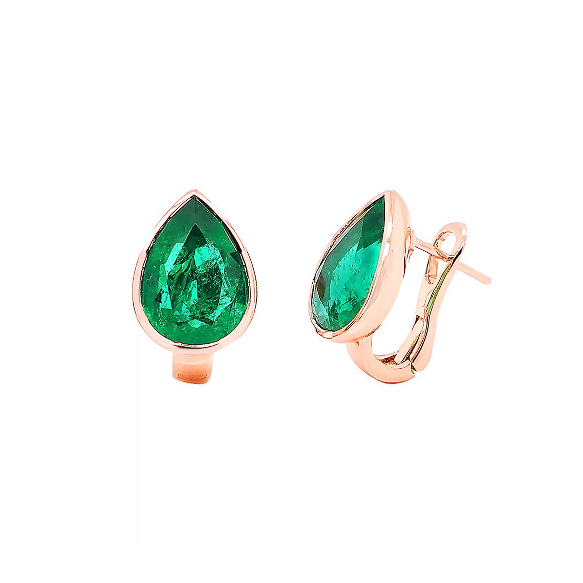 London Collection 18k Rose Gold Emerald Bezel Stud Earrings