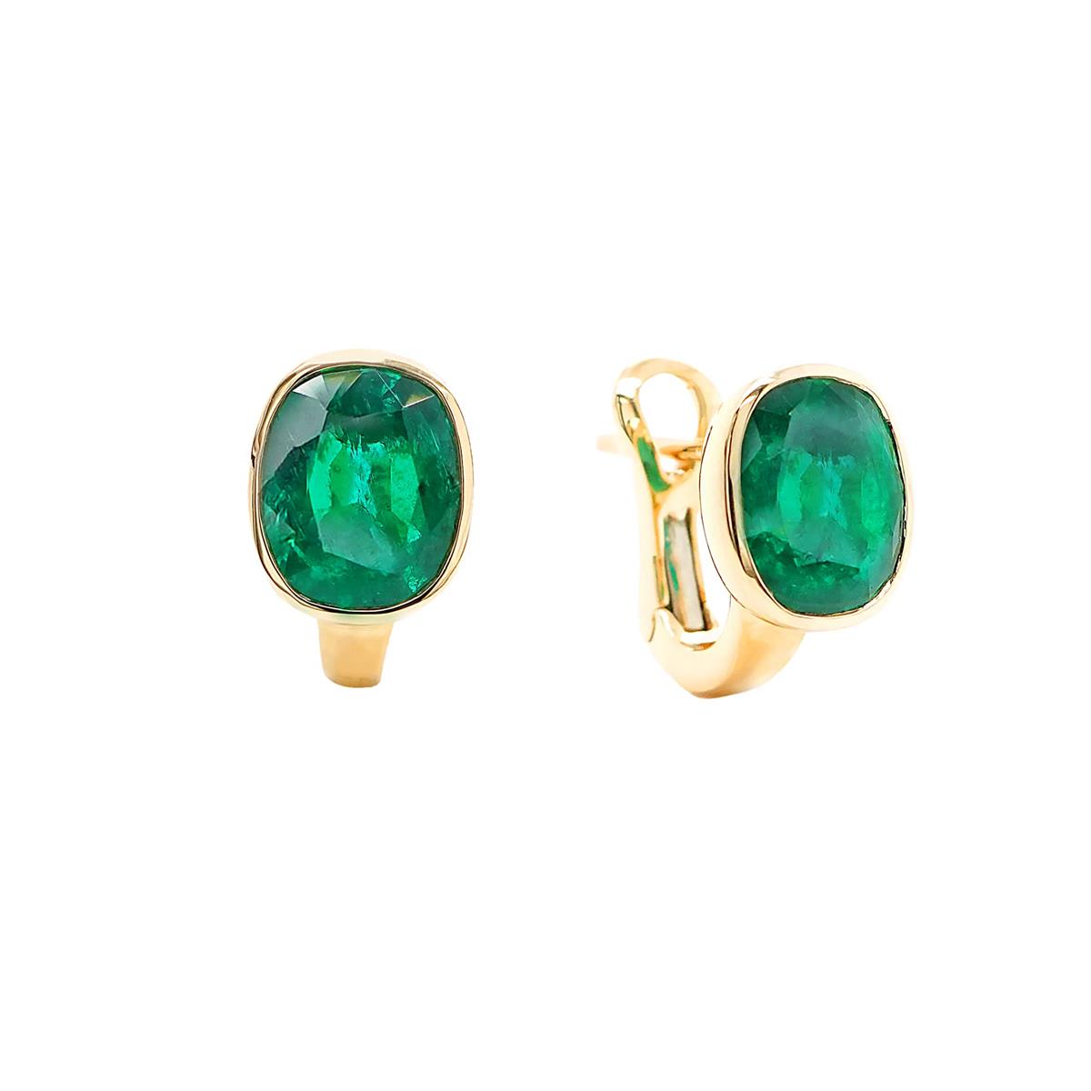 London Collection 18k Yellow Gold Emerald Bezel Stud Earrings