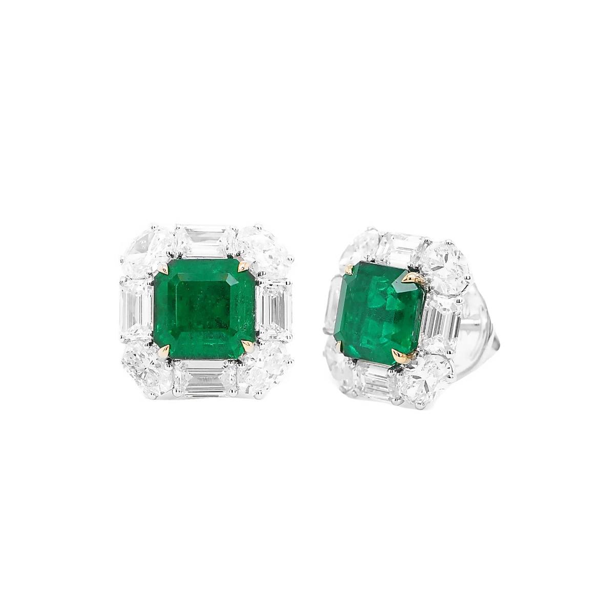 London Collection 18k Emerald and Mixed DIamond Stud Earrings